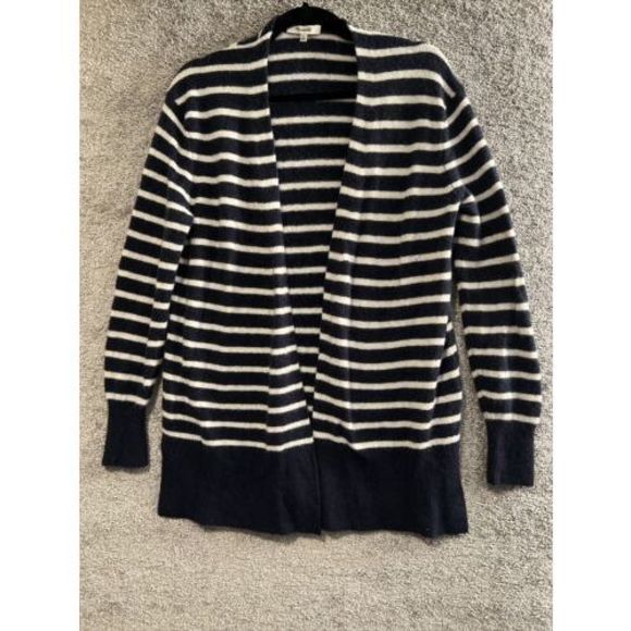 Madewell Cardigan Merino Wool Alpaca Small Cozy Sweater Open Front Navy Stripe - Picture 1 of 9